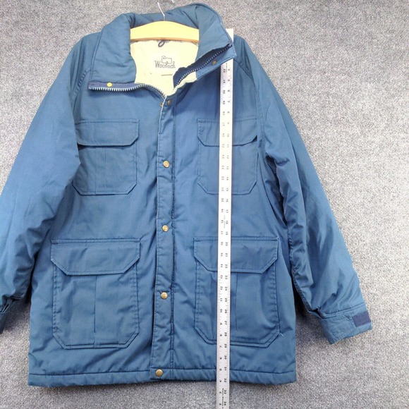 Woolrich Men's Parka Jacket Blue Large Zip Front Long Sleeve Pockets Vintage USA - Picture 12 of 14